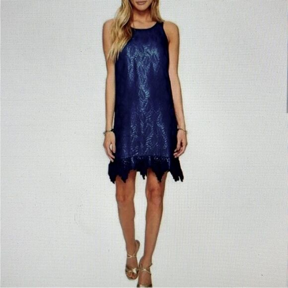 Lilly Pulitzer Marquette Shift Dress In True Navy Silk Leaf Jacquard M NWOT - Picture 7 of 14